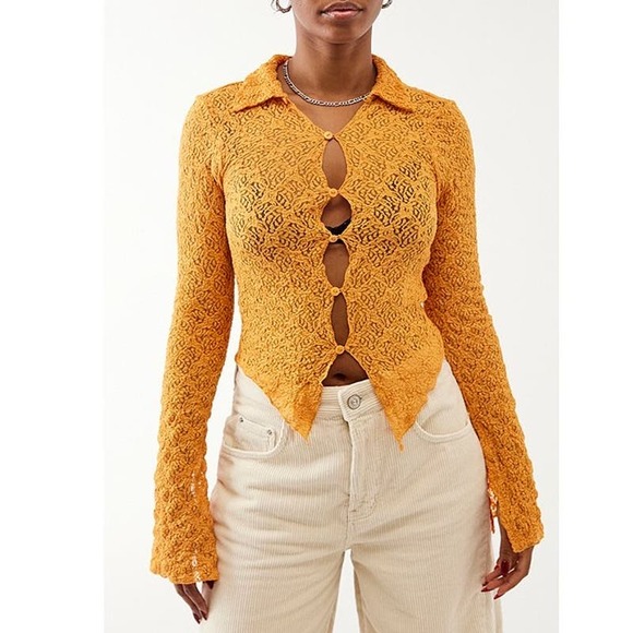 BDG Tops - BDG Urban Outfitters Cut-Out Cropped Button Front Knit Shirt